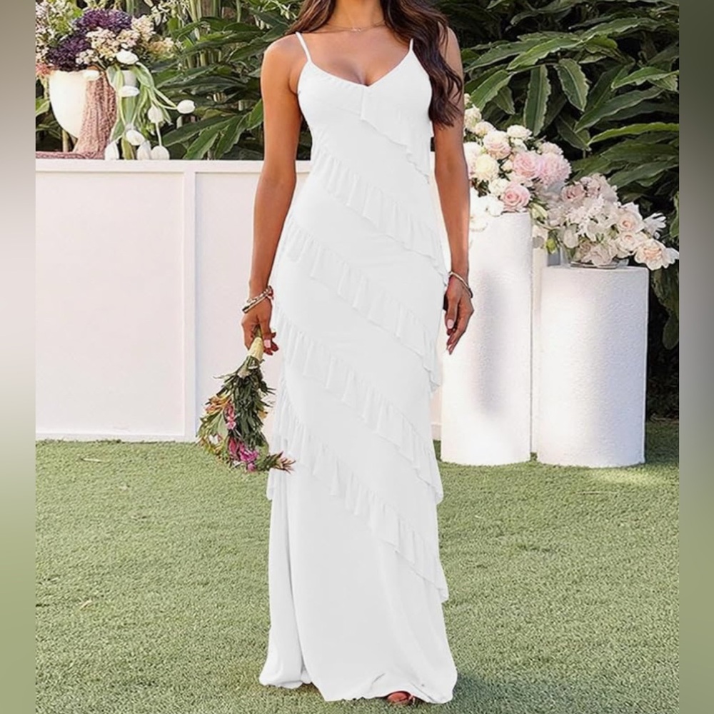 V Neck Ruffle Maxi Dress